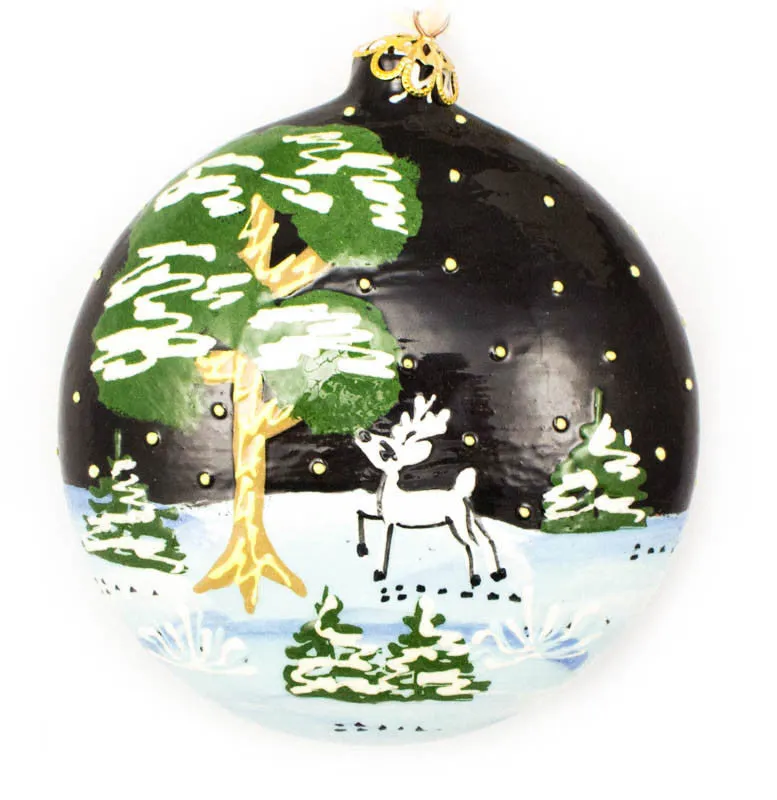 Large Round Ceramic Ornament, Fox Meets Deer Design