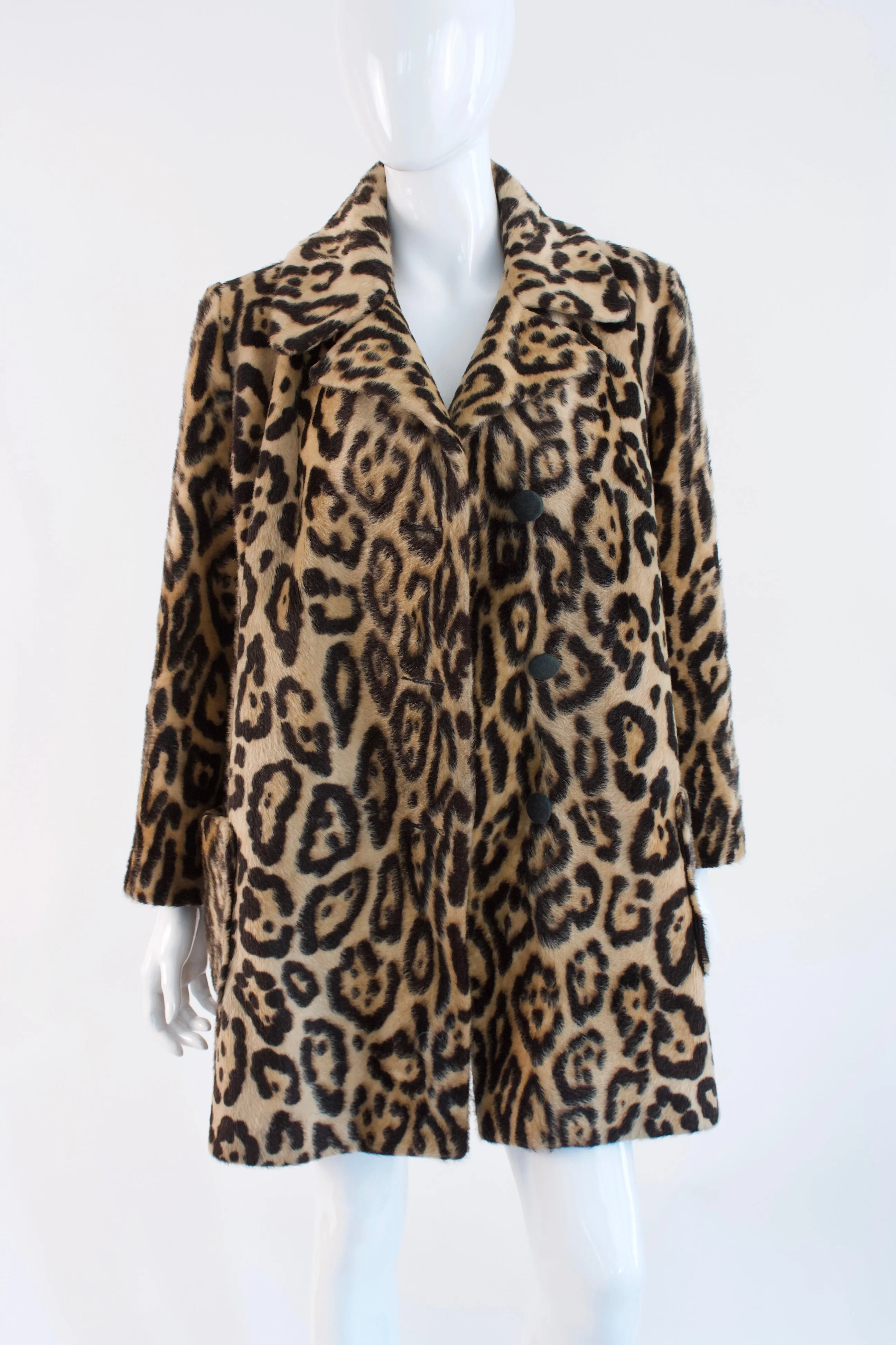 60's Vintage Faux Leopard Fur Coat