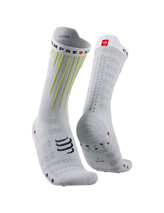 White Aero Socks with Safety Yellow and Neon Pink Accents