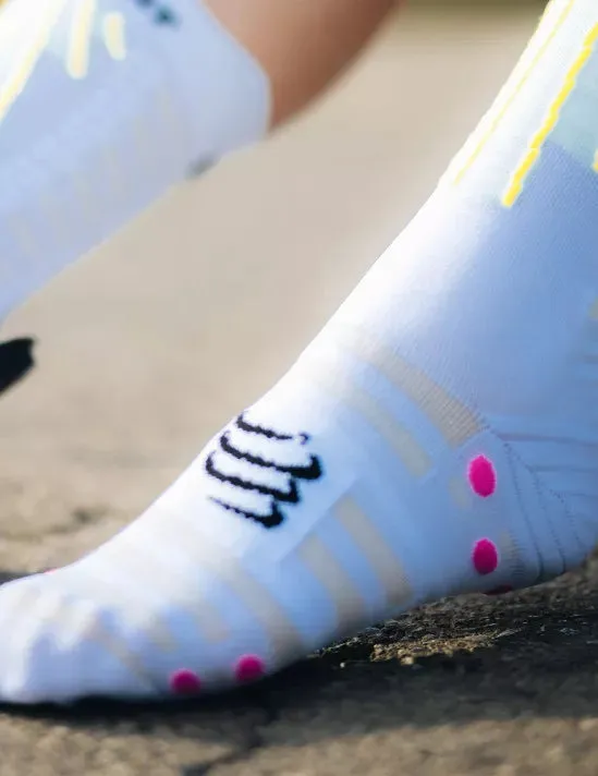 White Aero Socks with Safety Yellow and Neon Pink Accents