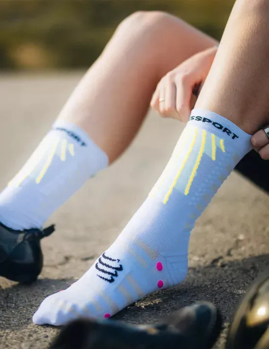 White Aero Socks with Safety Yellow and Neon Pink Accents