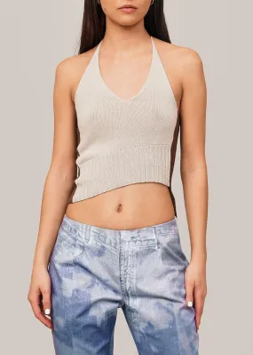 Ribbed Knit Asymmetrical Halter Blouse