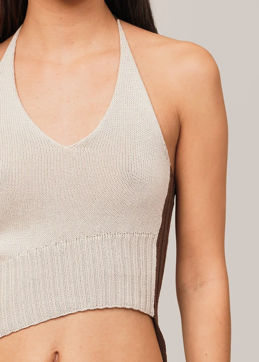 Ribbed Knit Asymmetrical Halter Blouse