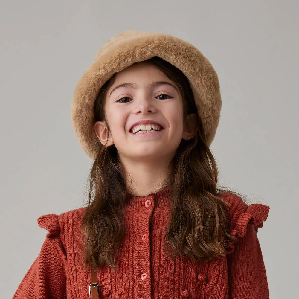 Beige Faux Fur Hat for Girls