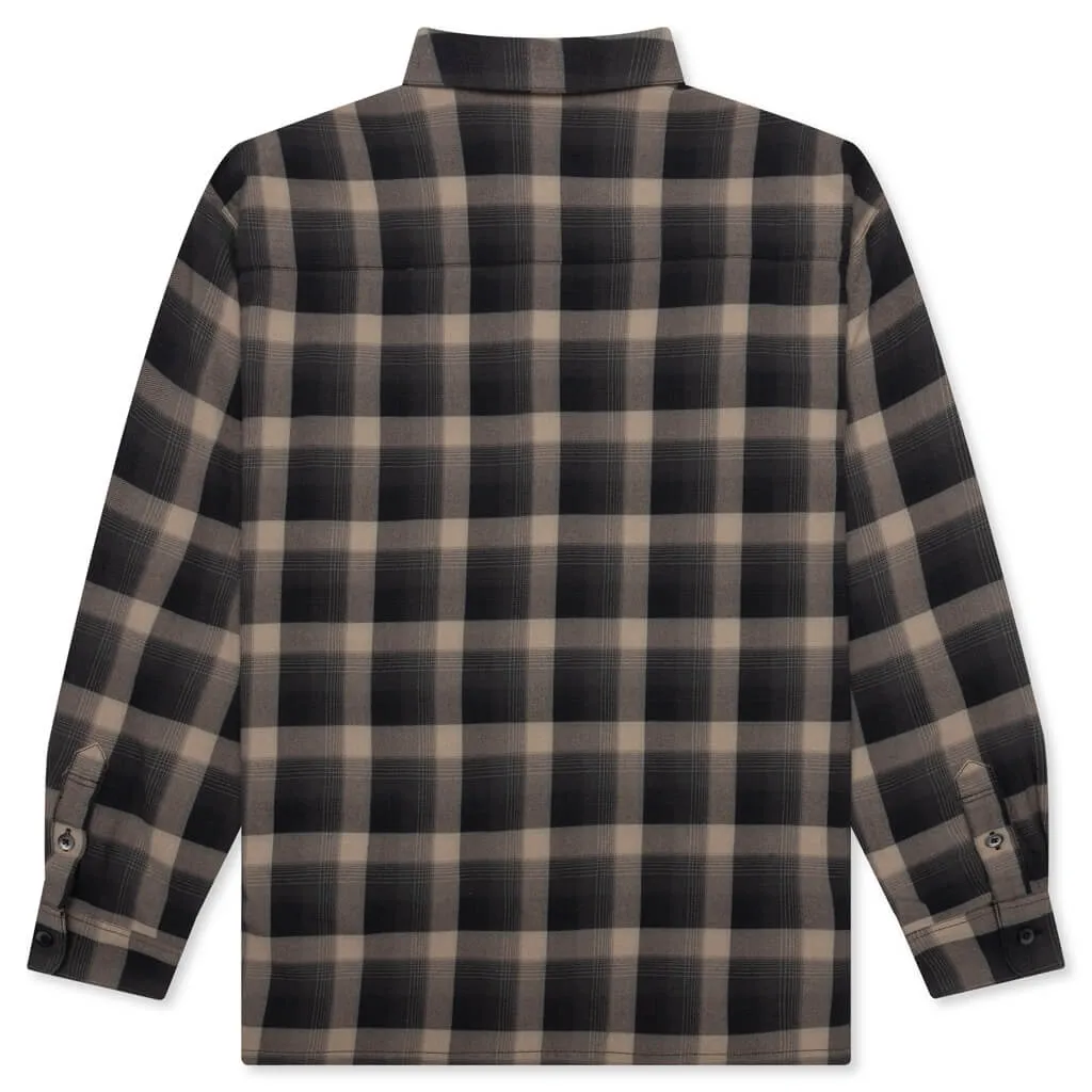 Beige Long-Sleeve Half Hombre Check Shirt