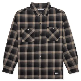 Beige Long-Sleeve Half Hombre Check Shirt