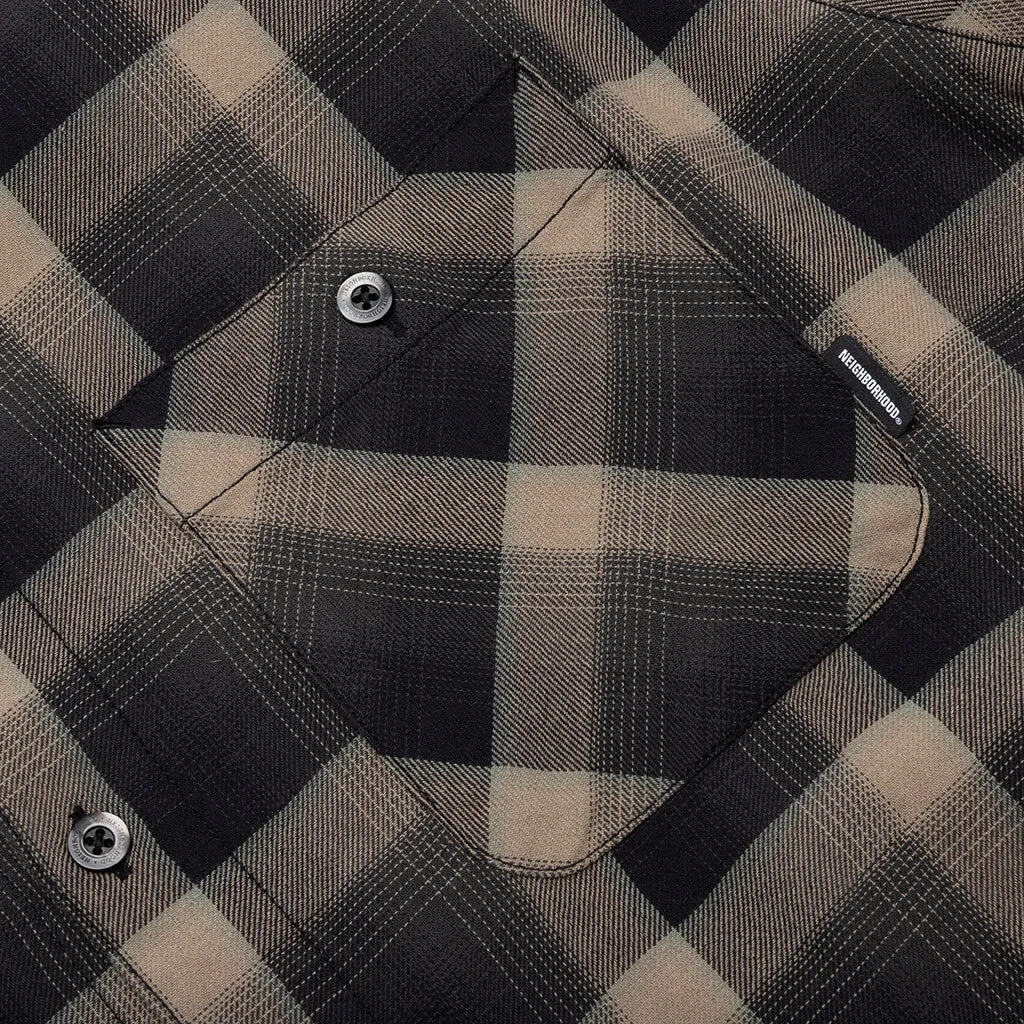 Beige Long-Sleeve Half Hombre Check Shirt