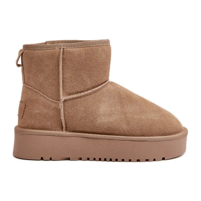 Beige Platform Suede Ankle Snow Boots