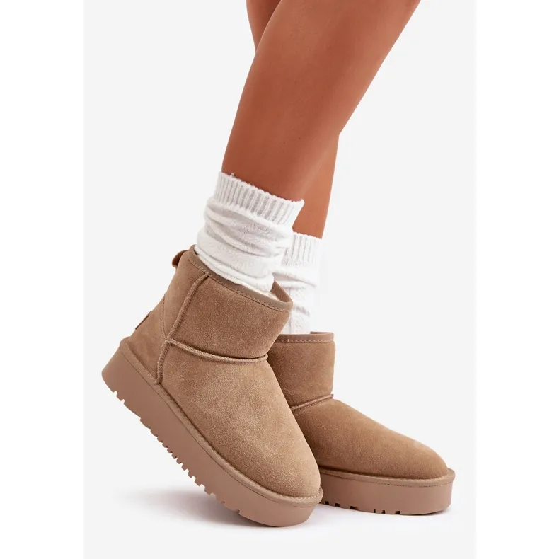 Beige Platform Suede Ankle Snow Boots