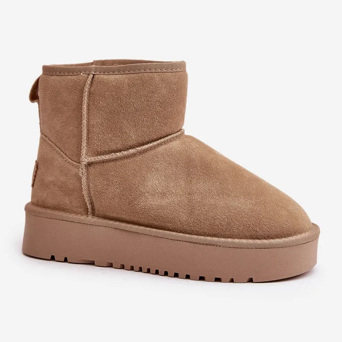 Beige Platform Suede Ankle Snow Boots