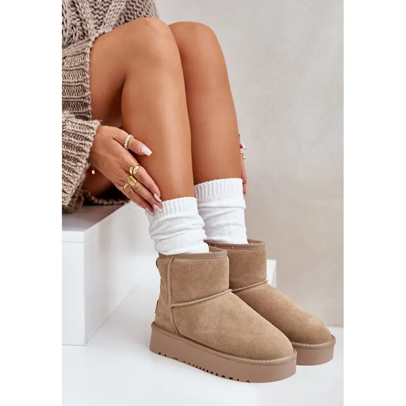 Beige Platform Suede Ankle Snow Boots