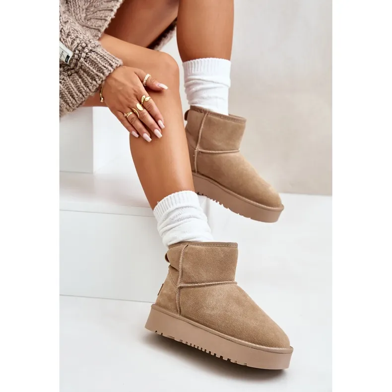 Beige Platform Suede Ankle Snow Boots