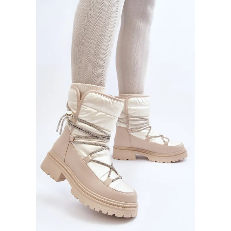 Beige Rilana Snow Boots With Lacing