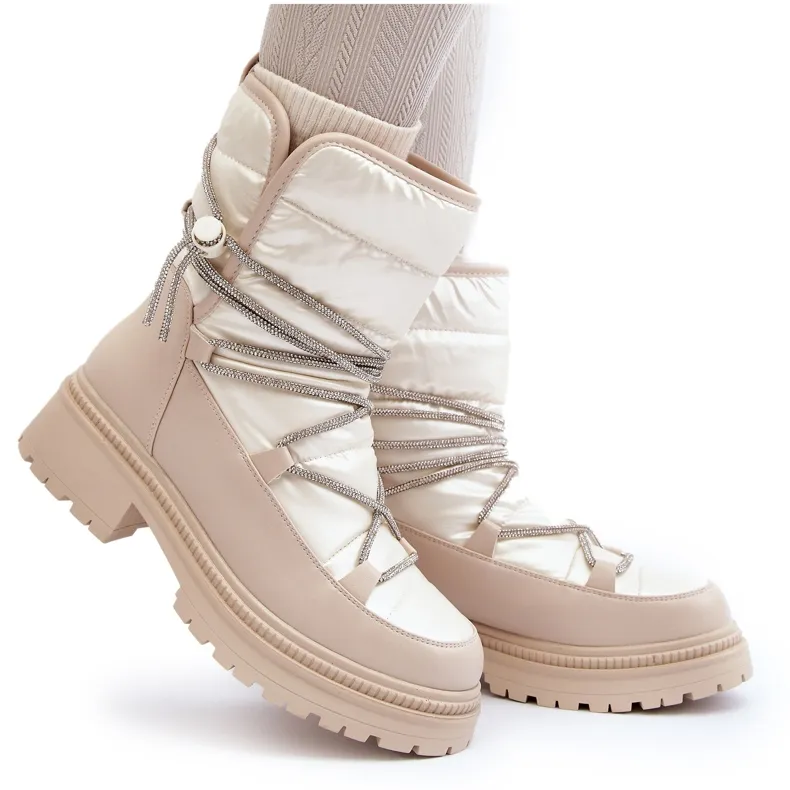 Beige Rilana Snow Boots With Lacing