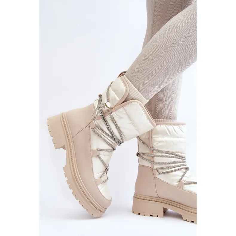 Beige Rilana Snow Boots With Lacing