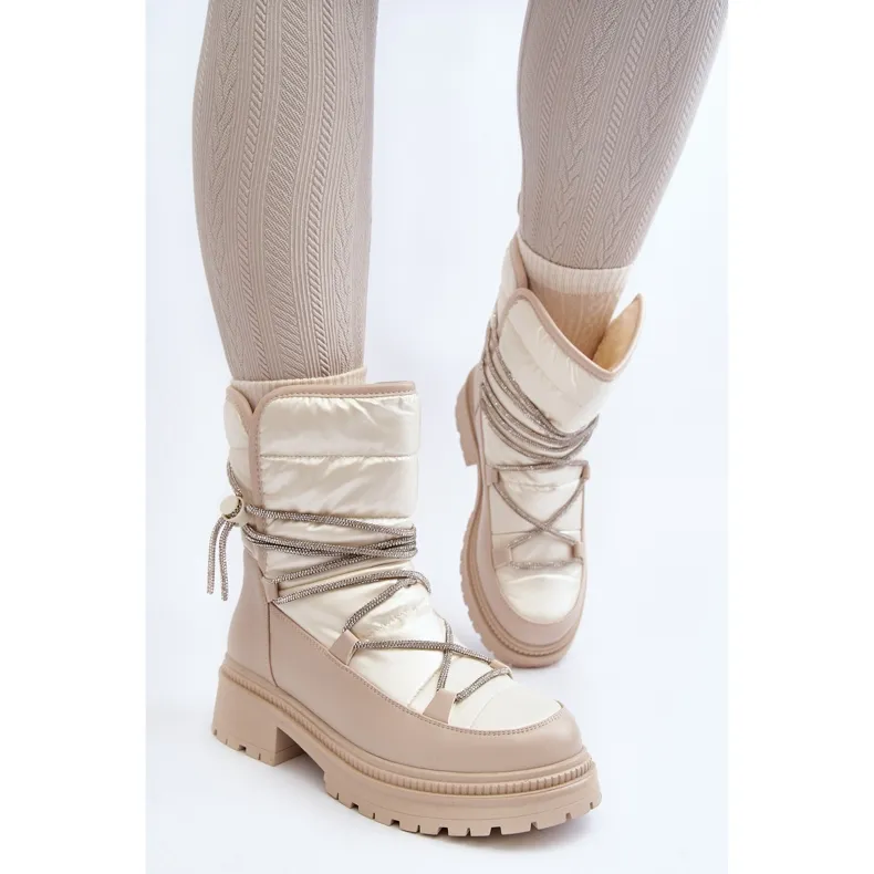 Beige Rilana Snow Boots With Lacing