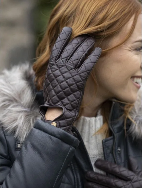 Berry Leather Quilted Gloves