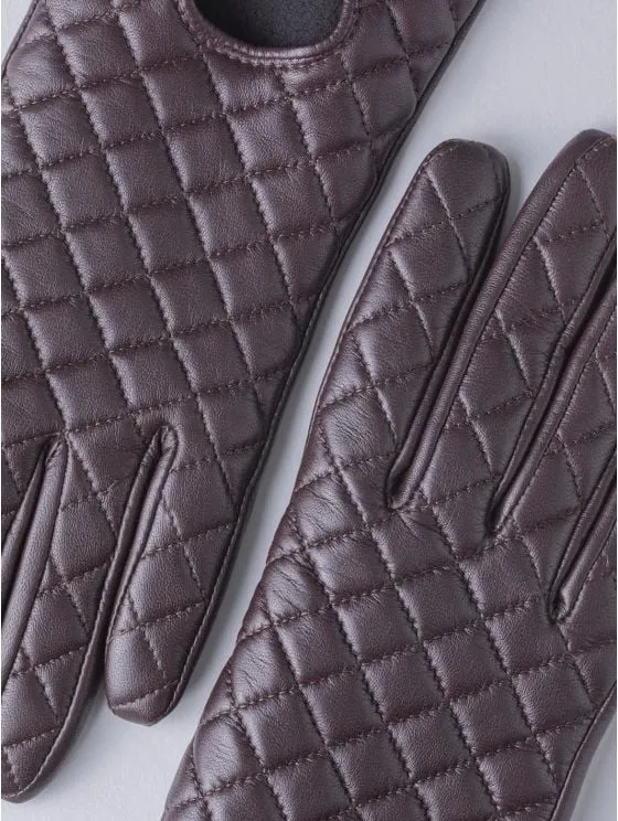 Berry Leather Quilted Gloves