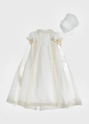 Christening Gown with Side Satin Sash and Bonnet