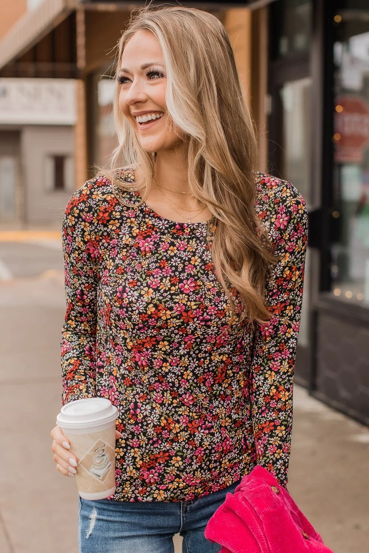 Floral Knit Top Black