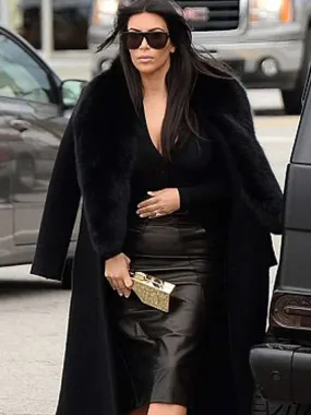 Black Fur Coat worn by American Actress Kim Kardashian