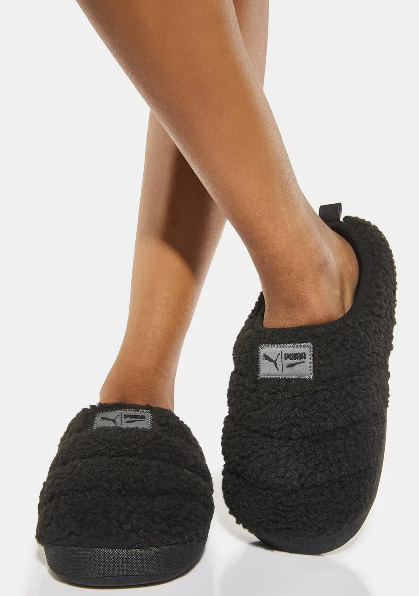 Black Scuff Sherpa Slippers