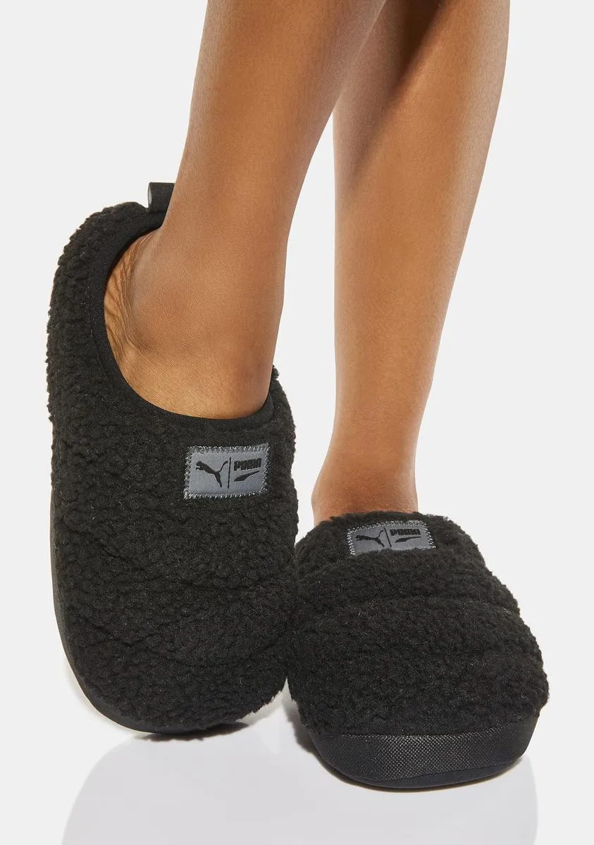 Black Scuff Sherpa Slippers