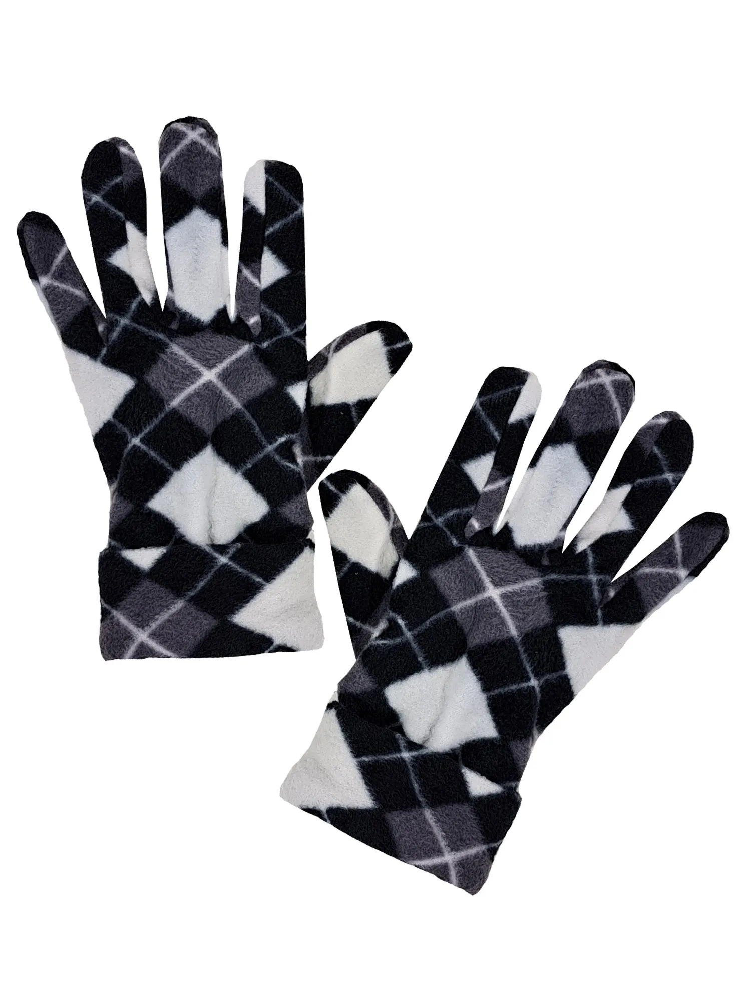 Black White Gray Diamond Pattern Polar Fleece Scarf Gloves Hat Set