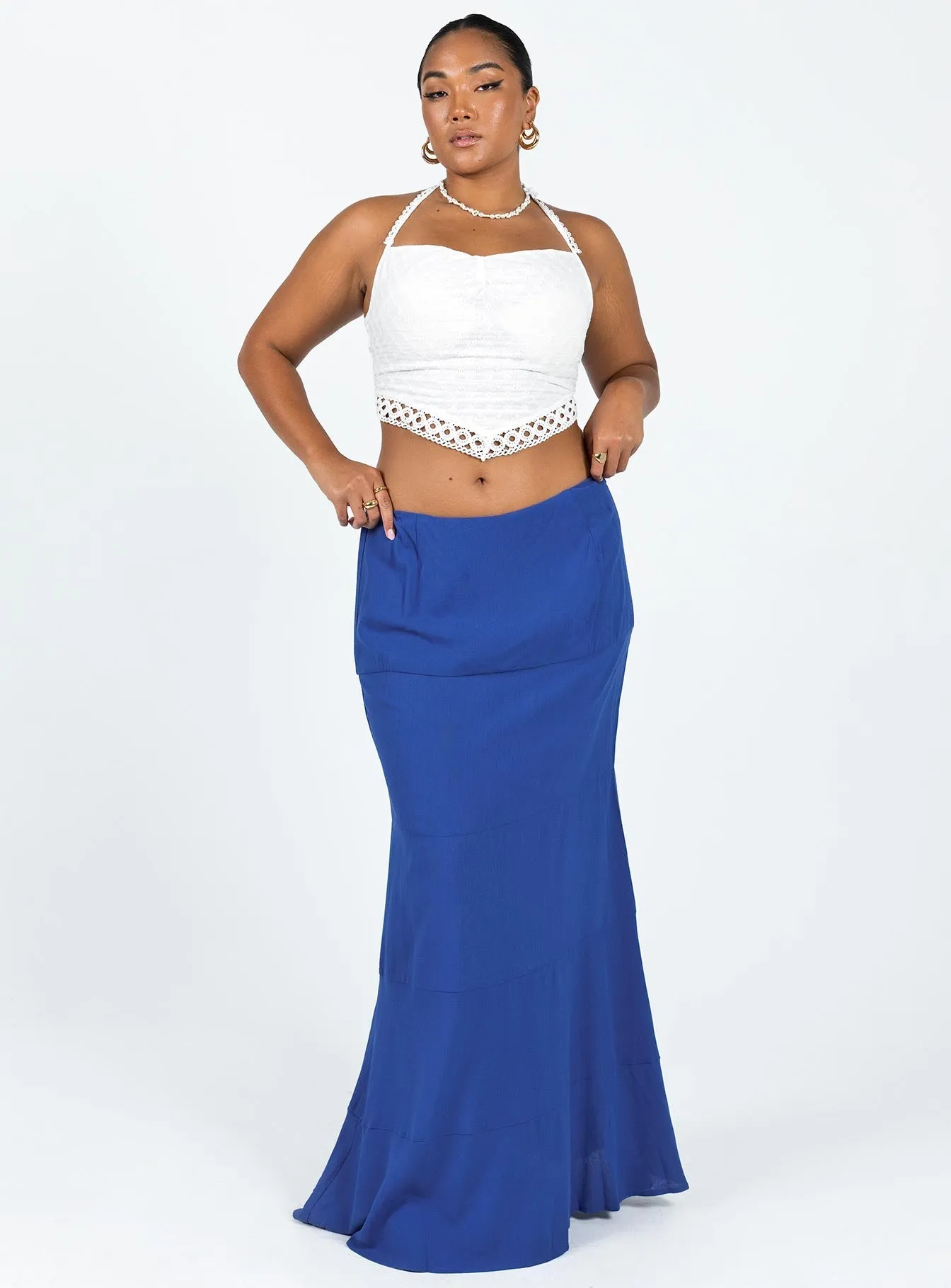 Blue Mid Rise Maxi Skirt