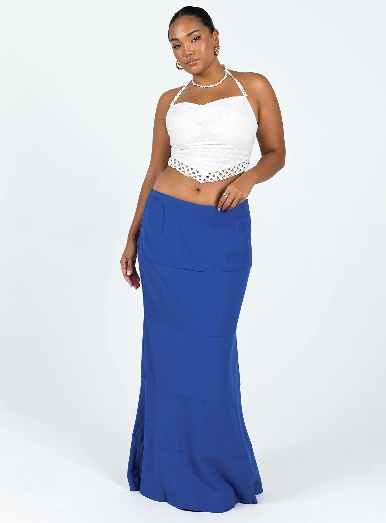 Blue Mid Rise Maxi Skirt