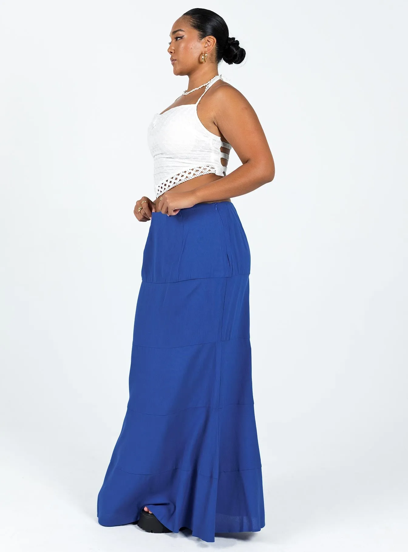 Blue Mid Rise Maxi Skirt