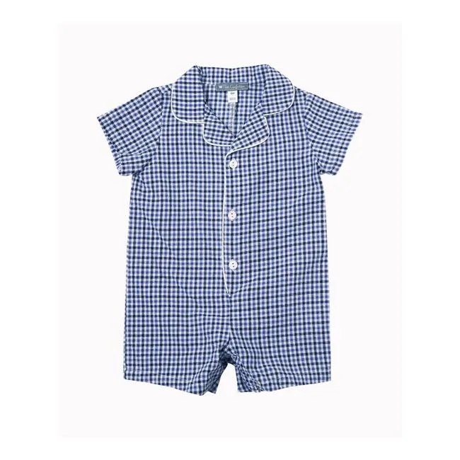 Blue Plaid Romper by Petit Confection