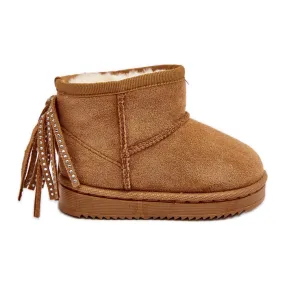 Brown Camel Mikyla Kids Fringed Snow Boots