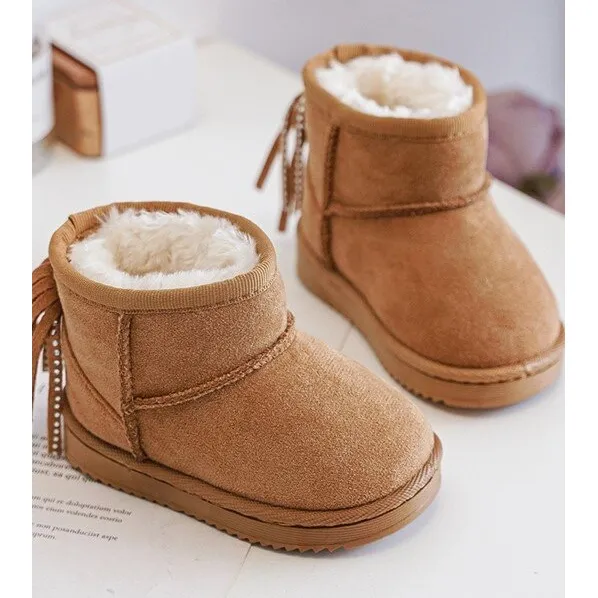 Brown Camel Mikyla Kids Fringed Snow Boots