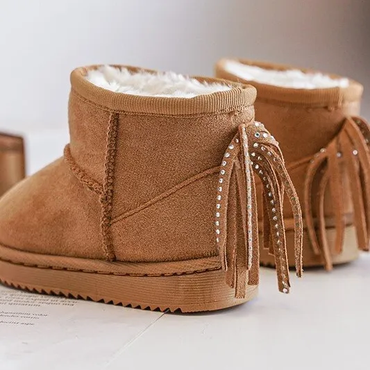 Brown Camel Mikyla Kids Fringed Snow Boots