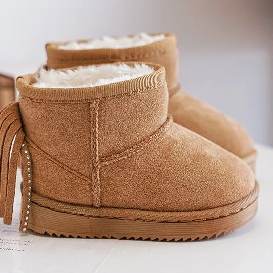 Brown Camel Mikyla Kids Fringed Snow Boots