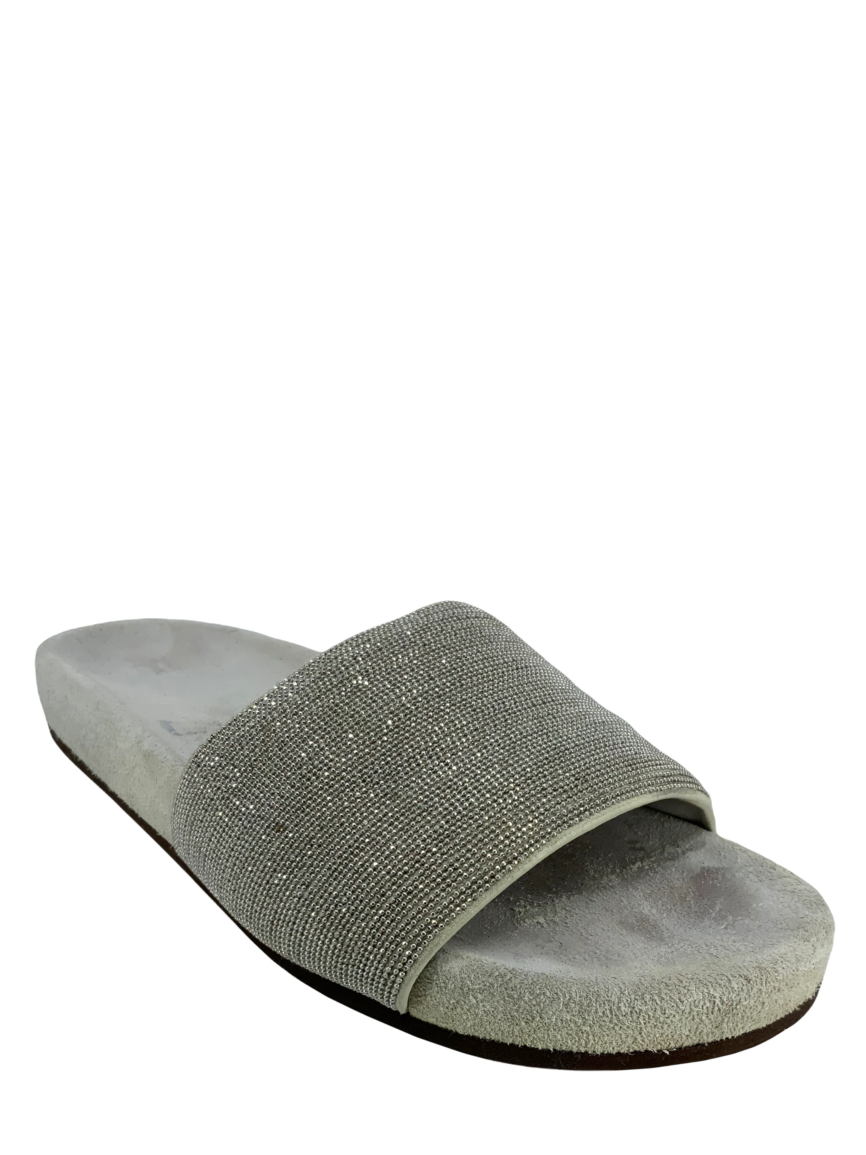 Stylish Beaded Suede Slides by Brunello Cucinelli