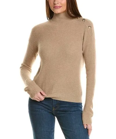 Bruno Magli Rib Button Shoulder Mock Neck Cashmere Jumper