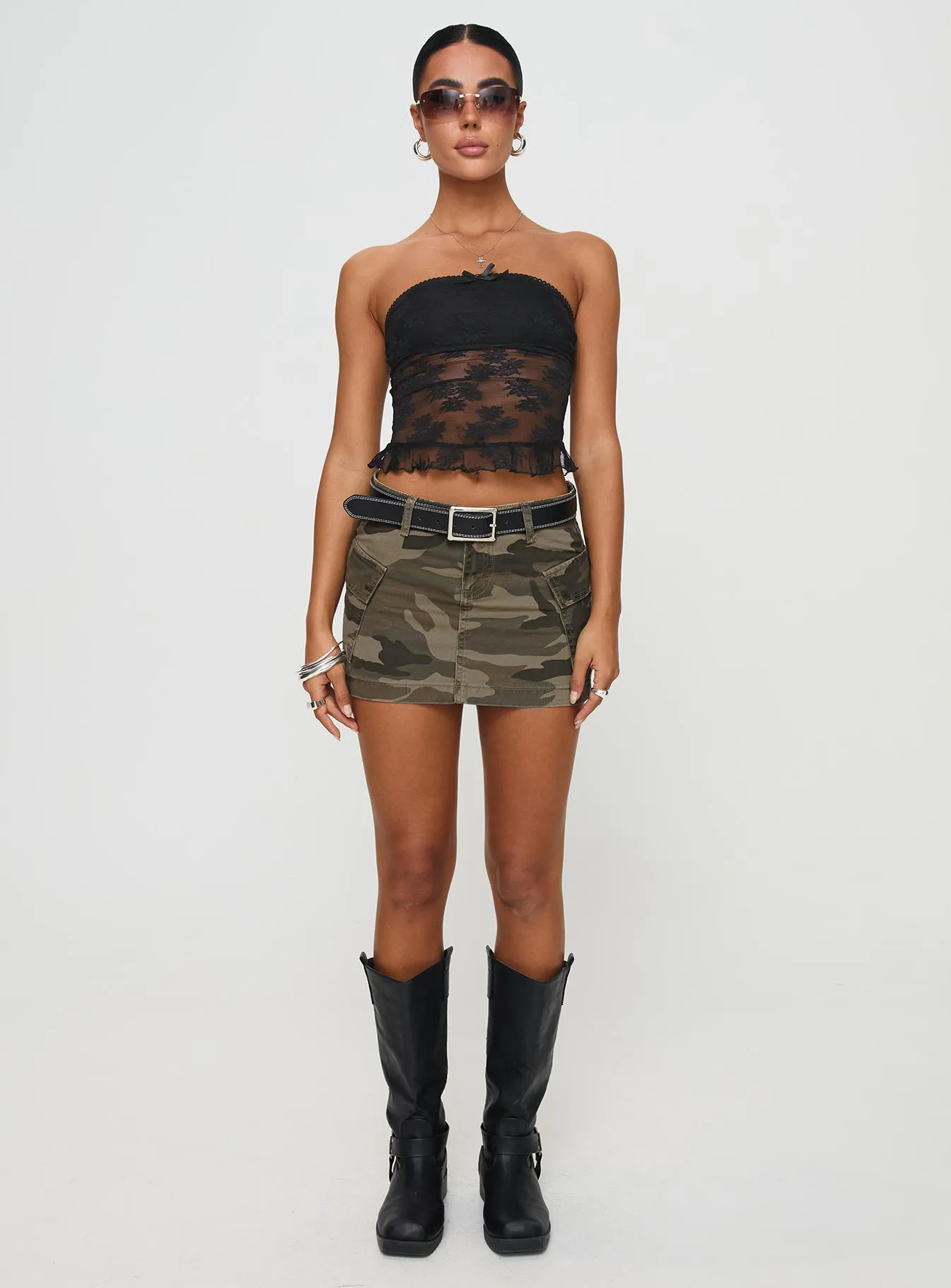 Camo Denim Cargo Mini Skirt