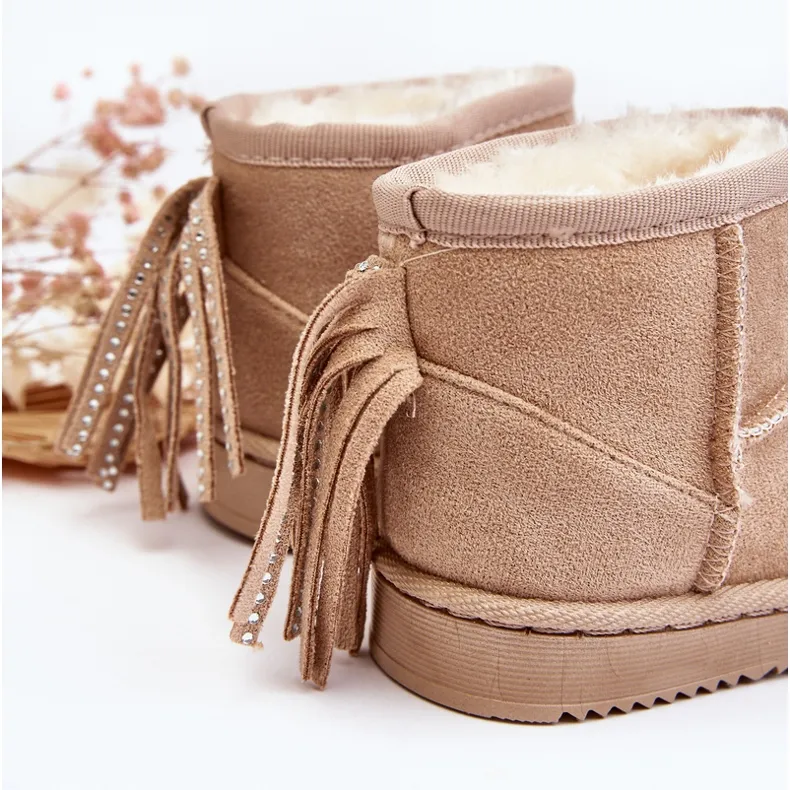 Children's Beige Mikyla Snow Boots With Fringes