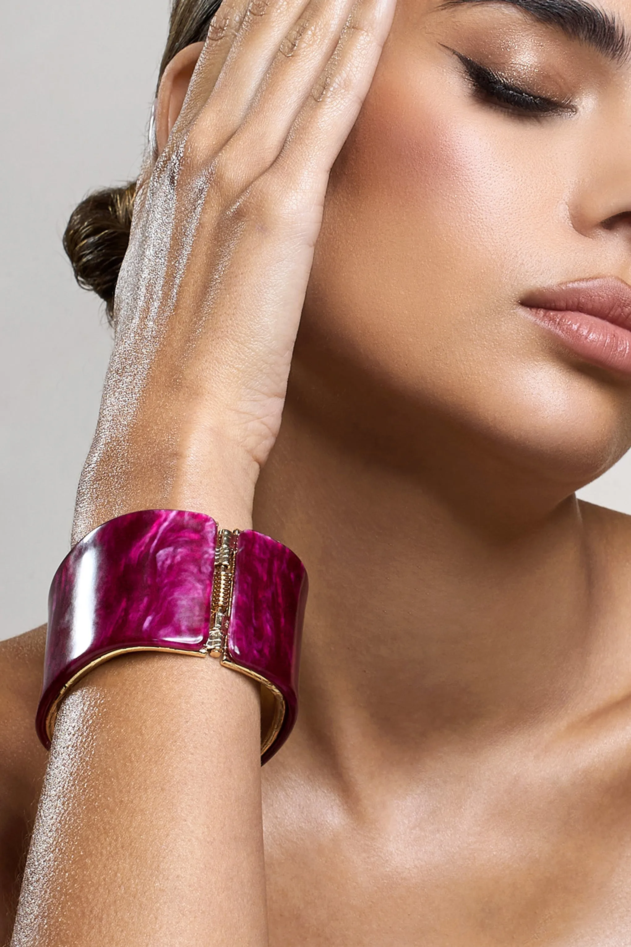 Chunky Gold & Pink Resin Agua Bangle