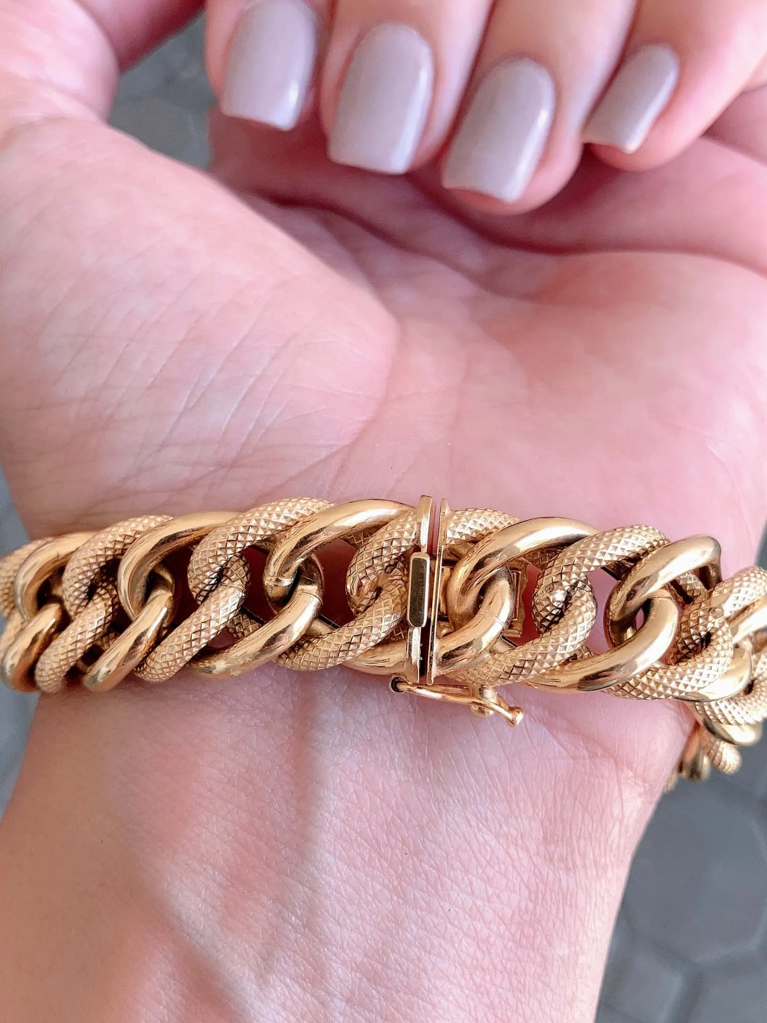 Chunky Gold Bracelet with Snake Scale Texture