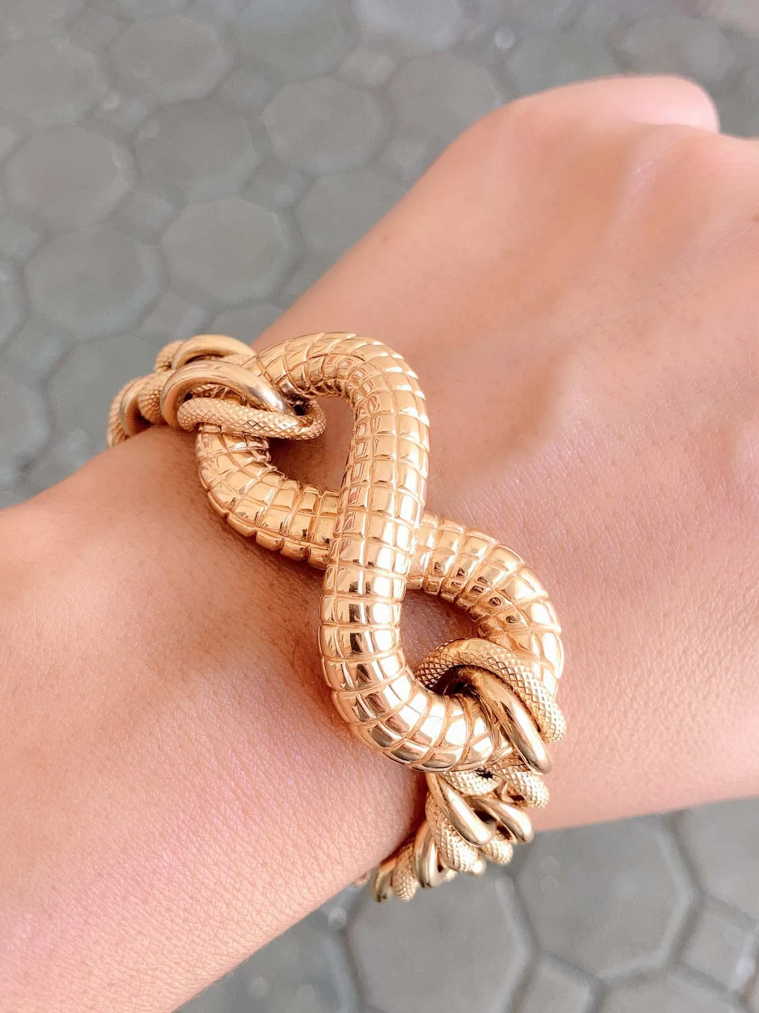 Chunky Gold Bracelet with Snake Scale Texture