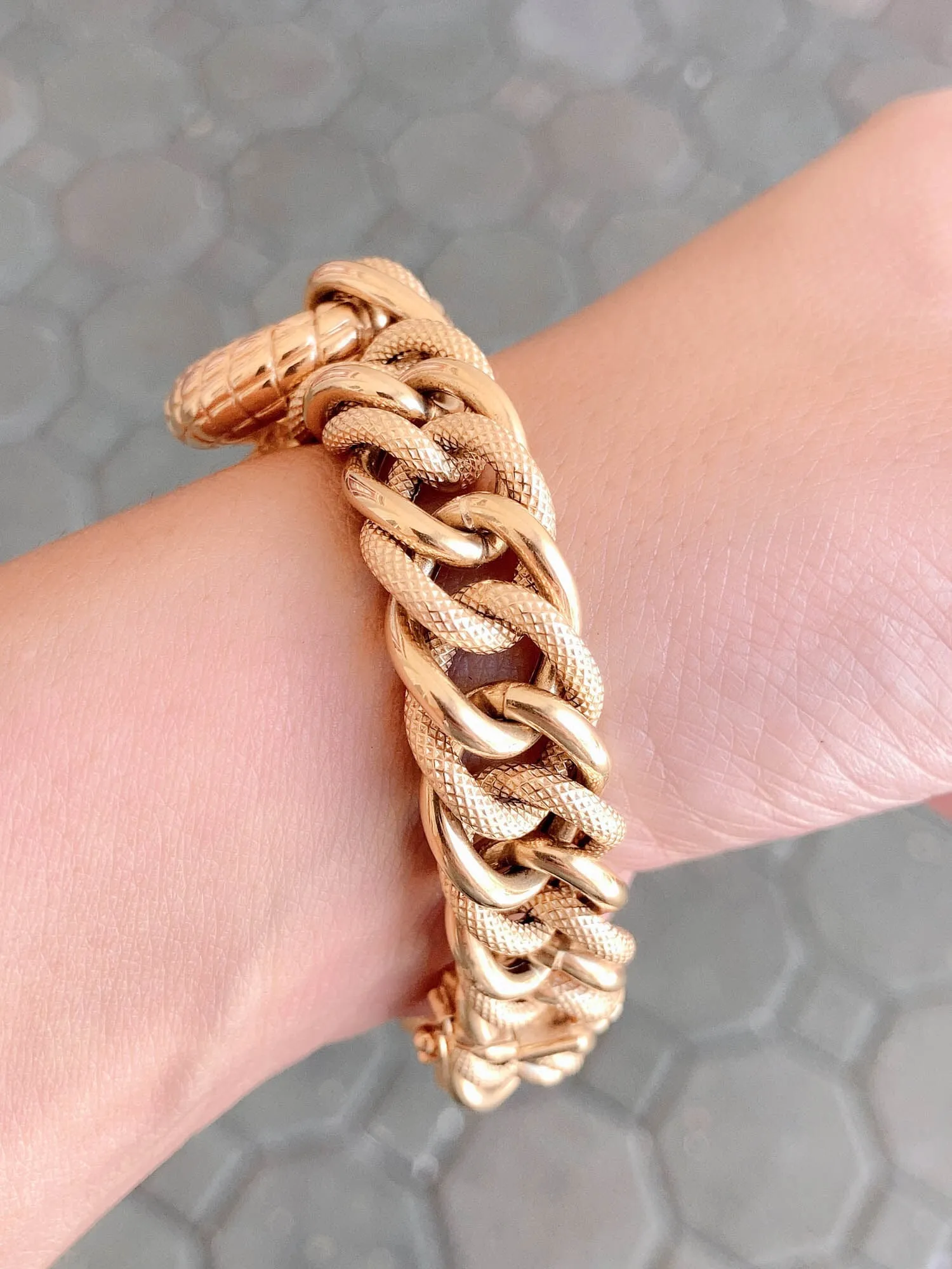 Chunky Gold Bracelet with Snake Scale Texture