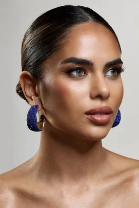 Chunky Gold Ibiza Hoop Earrings with Blue Diamante