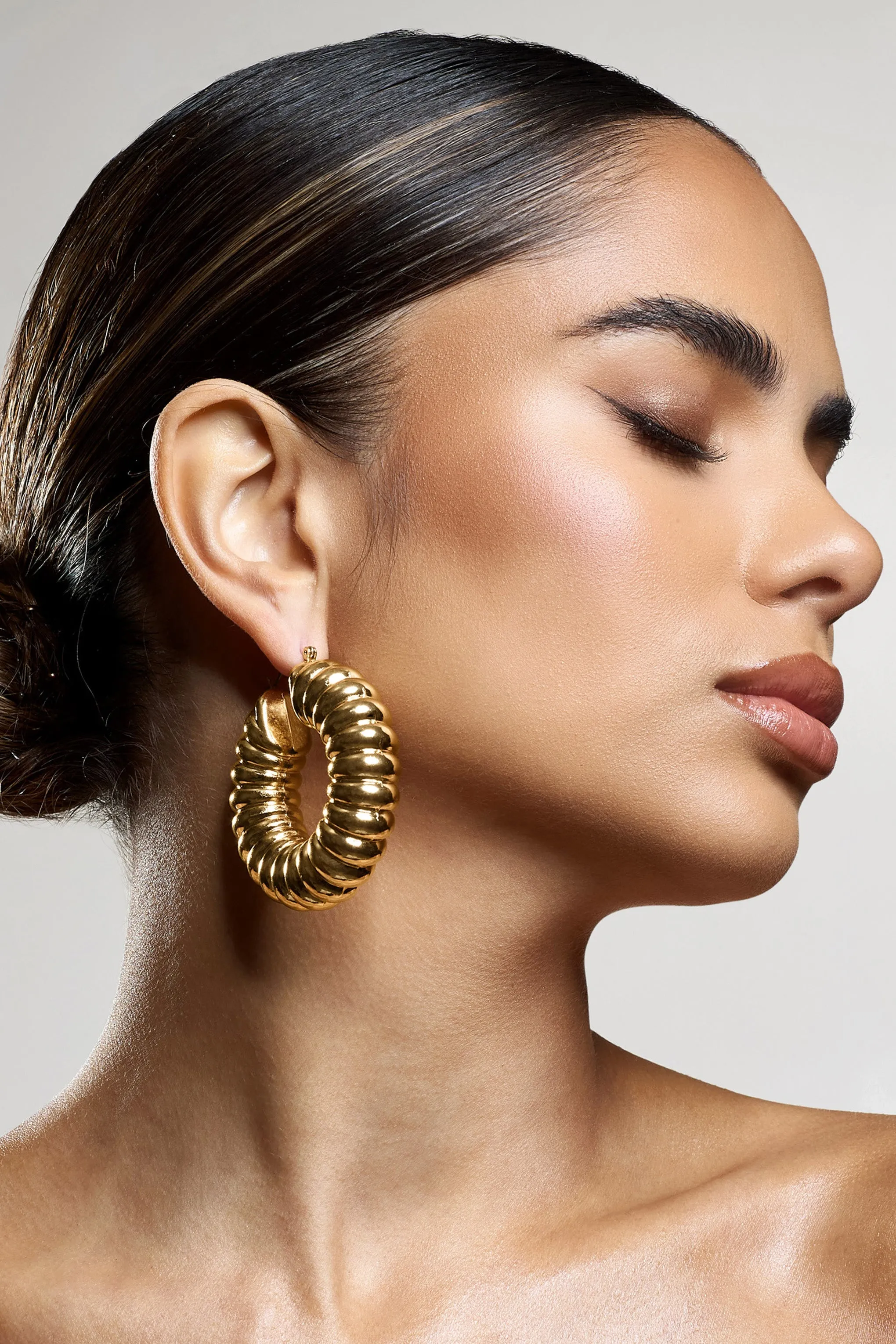 Ribbed Gold Rialta Chunky Hoop Earrings