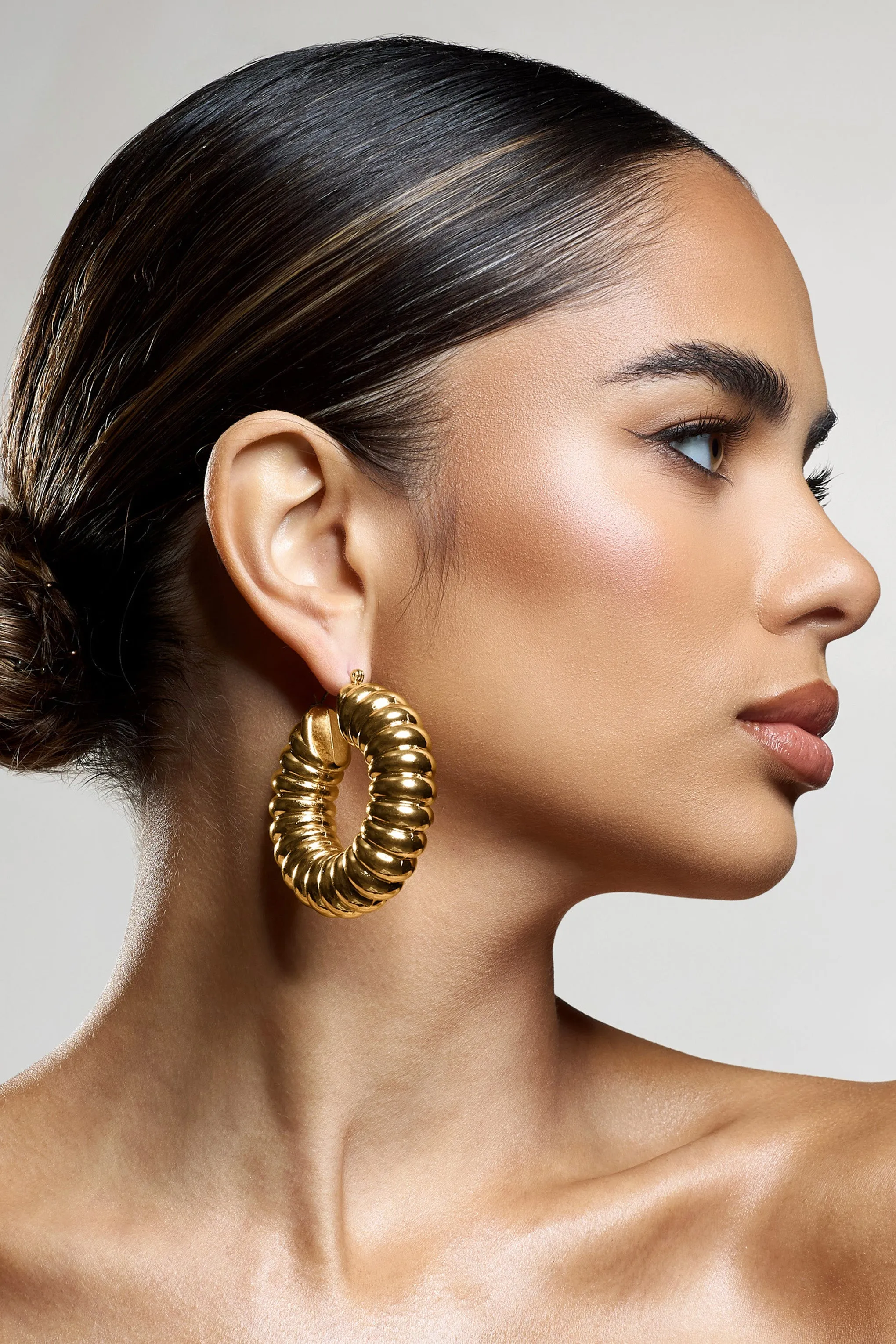 Ribbed Gold Rialta Chunky Hoop Earrings