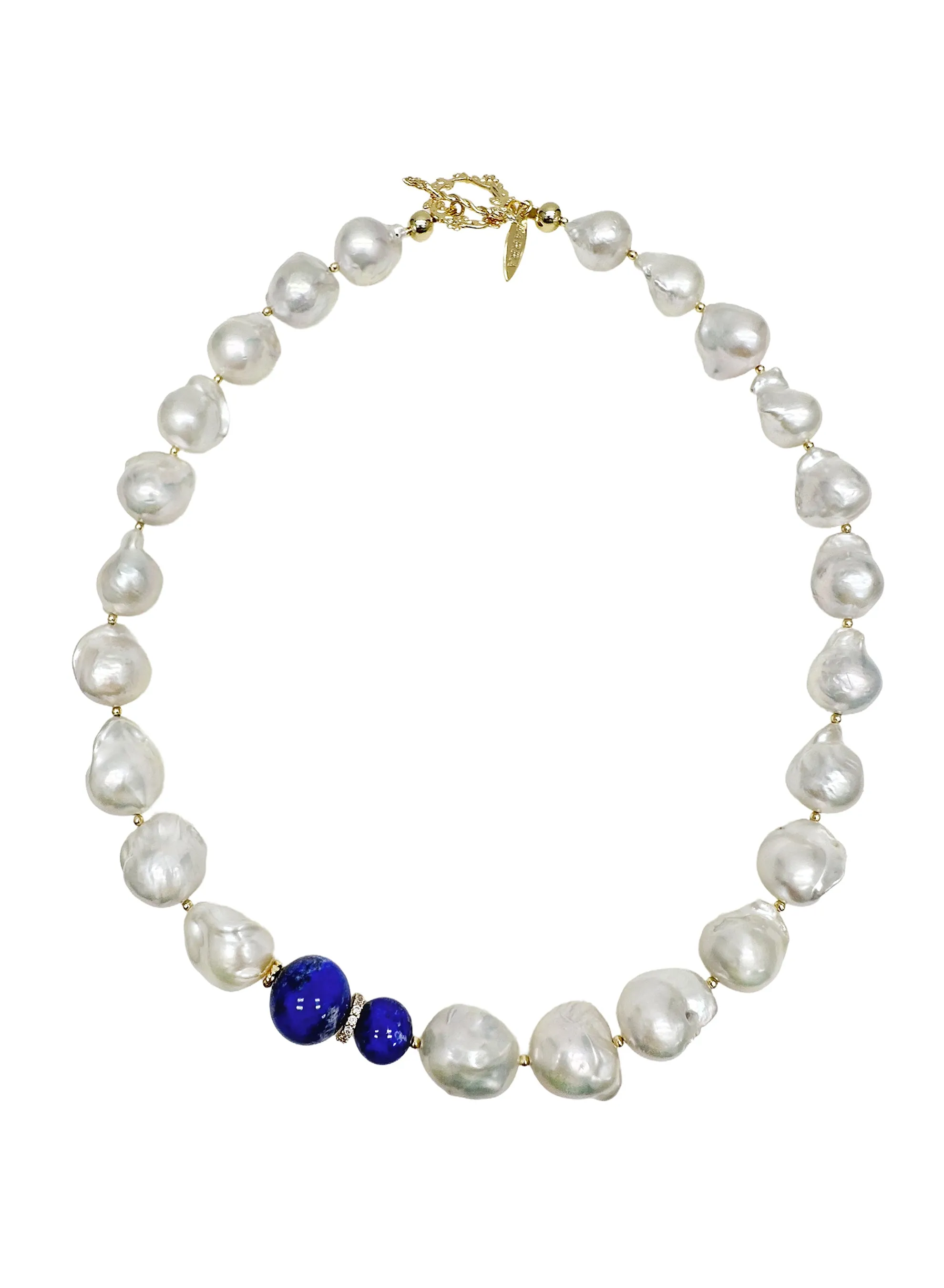 Baroque Blue Lapis Pearl Chunky Necklace LN036