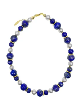 Lapis Gray Pearl Chunky Necklace LN039