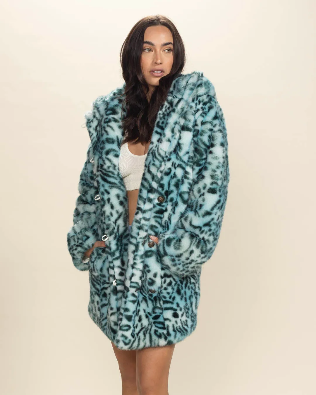 Classic Aqua Cat Women's Faux Fur Coat